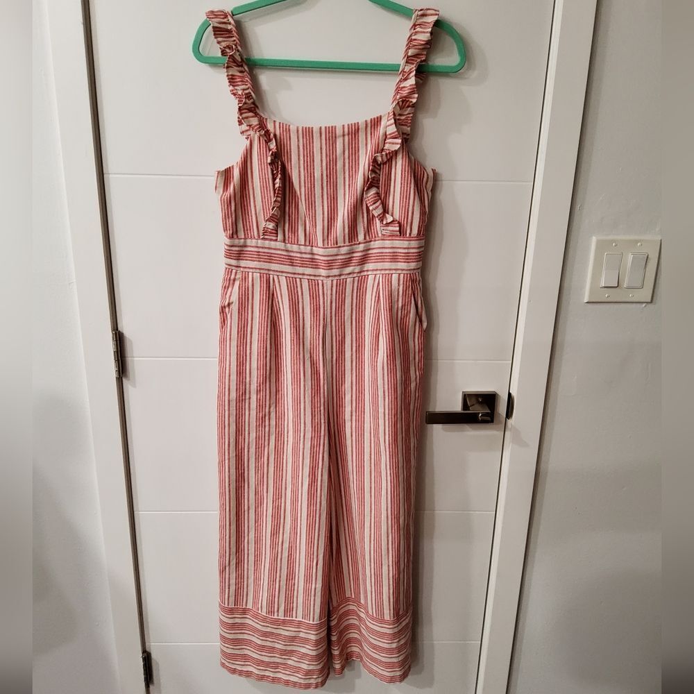 Lulus Emilia Rae Striped Ruffle Culotte Jumpsuit Size M - Picture 3 of 15